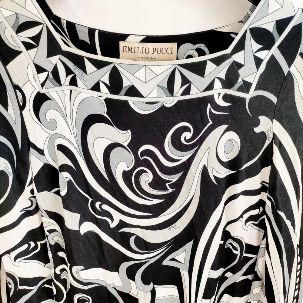 Emilio Pucci Black and White Print Dress Size 38 - Picture 3 of 11